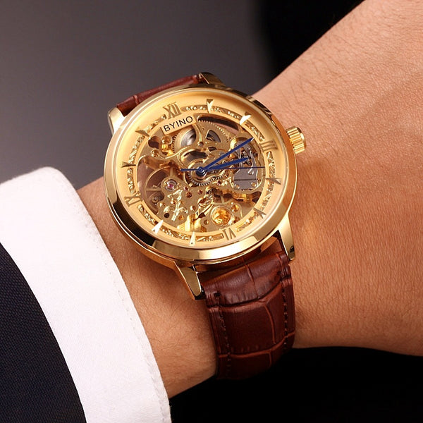 Reloj Mecánico Automático de Cuero para Hombre - Diseño Hueco Resistente al Agua