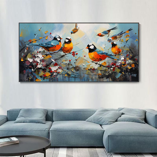 Cuadro Abstracto Moderno Pájaro Urraca Pintado a Mano - Arte Kawaii para Sala de Estar - Image 2