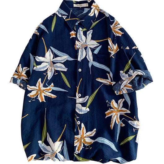 Camisa Estampada de Manga Corta para Parejas - Estilo Casual Playero - Image 4