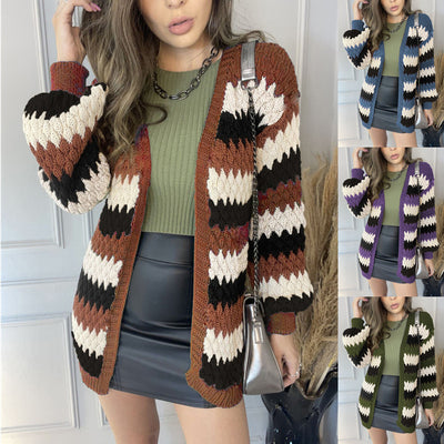 Cardigan Tejido con Combinación de Colores - Estilo Casual Moderno - Image 10