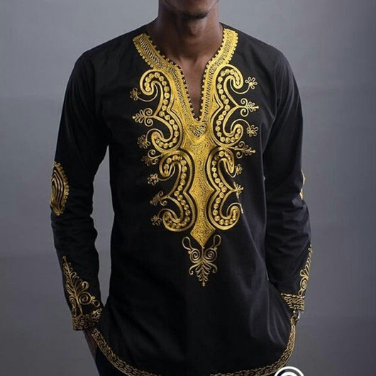 Camisa Manga Larga Estilo Africano con Cuello V para Hombre - Image 2