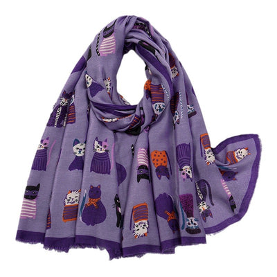 Bufanda Larga de Otoño e Invierno con Gato Cartoon - Poliéster Suave para Mujer - Image 5