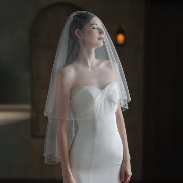 Velo de Novia Artesanal con Cuentas Bordadas