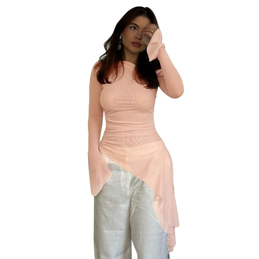 Blusa Elegante de Cuello Diagonal y Bajo Biselado - Image 4