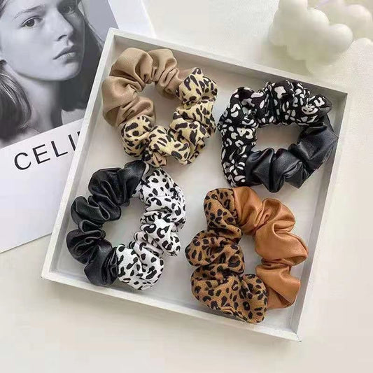 Pulsera Elástica de Cuero Estampado Leopardo con Bloques de Color