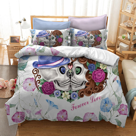 Juego de Cama Calavera con Flores Acuarela - Image 4