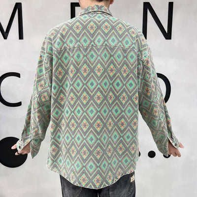 Chaqueta Vaquera Delgada Estampado Flor de Anacardo - Camisa Versátil para Hombre - Image 8