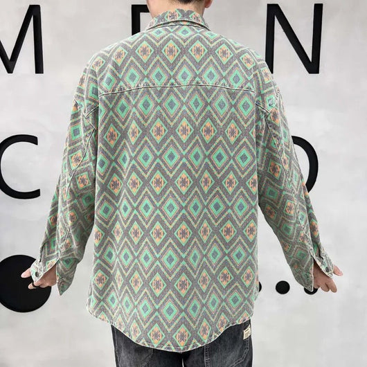 Chaqueta Vaquera Delgada Estampado Flor de Anacardo - Camisa Versátil para Hombre - Image 8