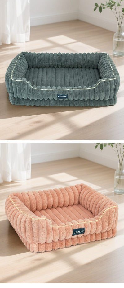 Cama para Mascotas Grande Cuadrada con Pelaje de Conejo a Rayas - Image 19