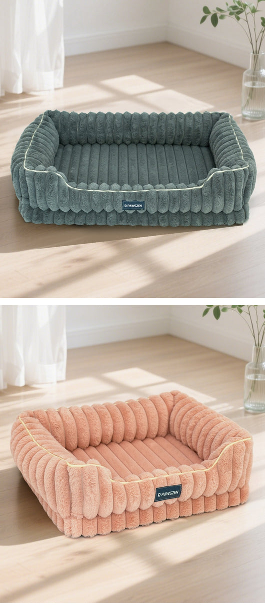 Cama para Mascotas Grande Cuadrada con Pelaje de Conejo a Rayas - Image 19