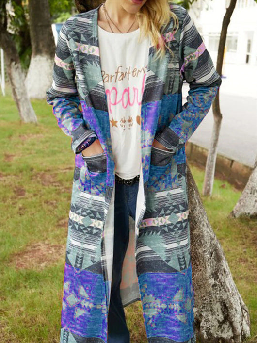 Abrigo Trench Largo Estampado Geométrico Talla Grande Ajustado y Abrigado - Image 10