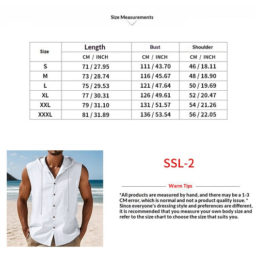 Camisa sin Mangas de Lino con Capucha para Hombre - Image 10