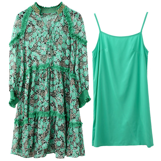 Vestido Verde Hada Dulce con Flores - Falda de Playa para Vacaciones - Image 2