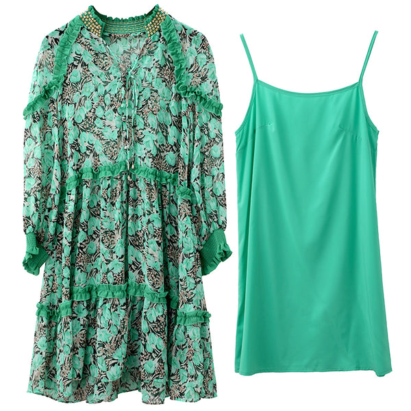 Vestido Verde Hada Dulce con Flores - Falda de Playa para Vacaciones
