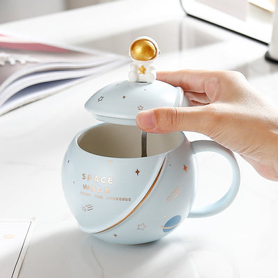 Taza Cerámica Astronauta con Tapa y Cuchara - Diseño Planeta - Image 23