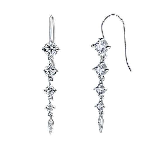 Aretes de Diamante y Plata Esterlina - Diseño Minimalista en Oro Blanco