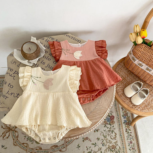 Vestido Princesa Niña Verano con Bordado Coreano - Enterizo Elegante