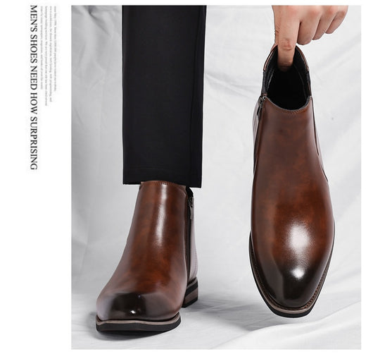 Botas Altas Retro de Cuero para Hombre - Estilo Formal Clásico - Image 9