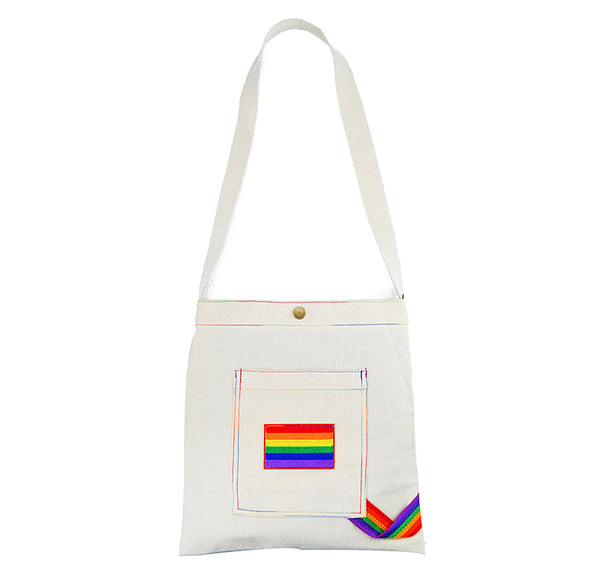 Bolsa de Lona Arcoíris LGBT con Bordado - Bolso de Hombro Grande Beige