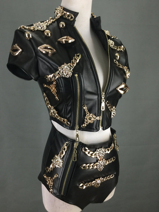 Traje de Cuero Jazz de 2 Piezas para Baile de Nightclub - Image 2