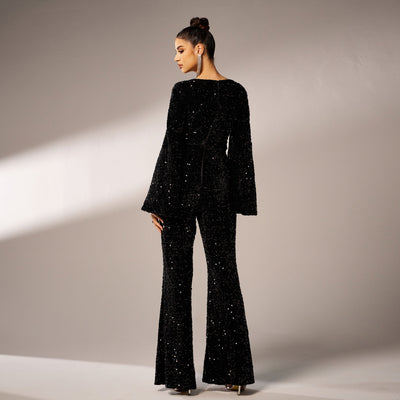 Jumpsuit de Fiesta Largo con Lentejuelas, Cuello Cuadrado y Ajuste Ceñido - Image 10