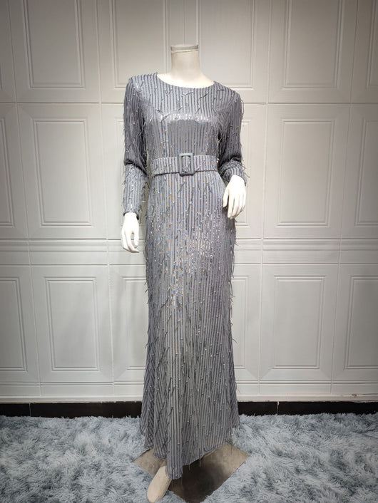 Vestido Musulmán Ajustado con Lentejuelas y Flecos - Image 16