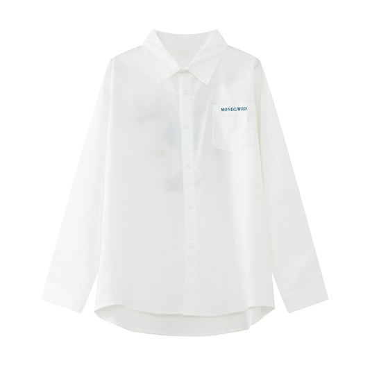 Camisa Manga Larga con Bordado de Letras Coreanas - Estilo Casual Moderno - Image 2