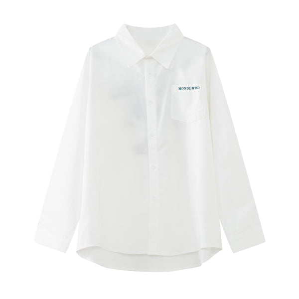 Camisa Manga Larga con Bordado de Letras Coreanas - Estilo Casual Moderno