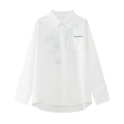Camisa Manga Larga con Bordado de Letras Coreanas - Estilo Casual Moderno - Image 2