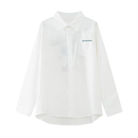 Camisa Manga Larga con Bordado de Letras Coreanas - Estilo Casual Moderno - Image 2
