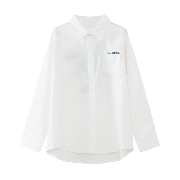 Camisa Manga Larga con Bordado de Letras Coreanas - Estilo Casual Moderno