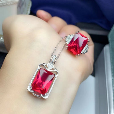 Conjunto de Plata 925 con Corindón Rojo - Elegancia Retro Lujo - Image 8