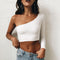 Women's Off-the-Shoulder Cropped Top in Stretch Fabric - Black and White Streetwear