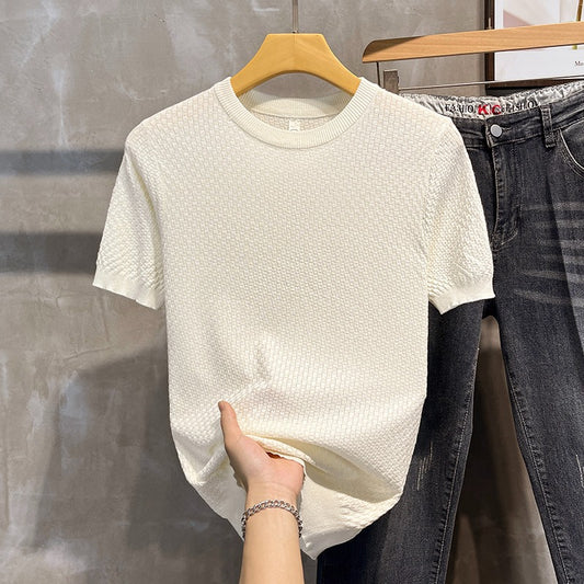 Camiseta Básica Entallada de Color Sólido para Hombre - Image 2
