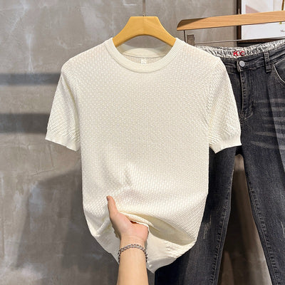 Camiseta Básica Entallada de Color Sólido para Hombre - Image 2