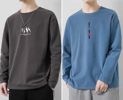 Camiseta de Algodón Manga Larga Suelta para Hombre - Image 13