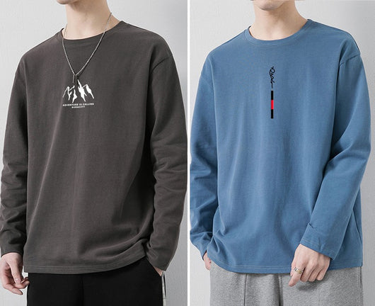 Camiseta de Algodón Manga Larga Suelta para Hombre - Image 13