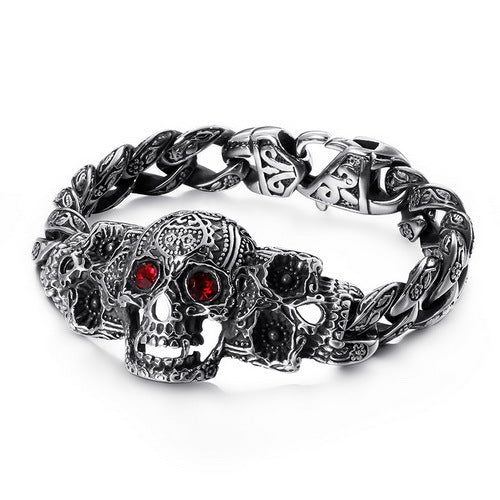 Pulsera de Acero Titanio con Calavera y Cruz - Diseño Dominio Vintage para Hombre - Image 3