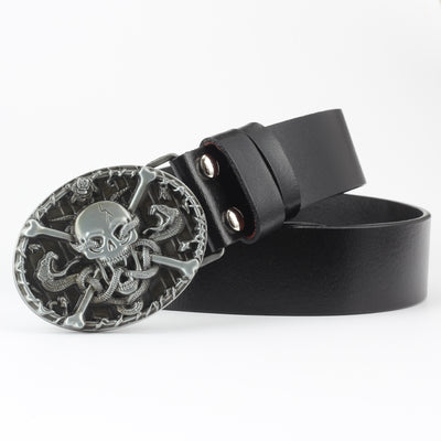 Cinturón de Cuero Puro con Diseño Calavera Casual - Image 33