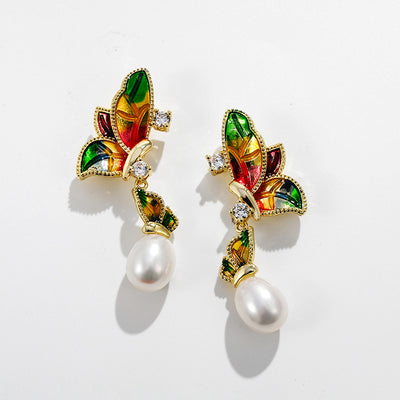 Conjunto de Tres Piezas: Collar, Anillo y Aretes de Perla de Agua Dulce con Diseño de Mariposa - Image 2