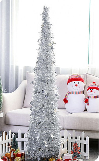 Árbol de Navidad Artificial Plateado Plegable con Soporte - Image 8