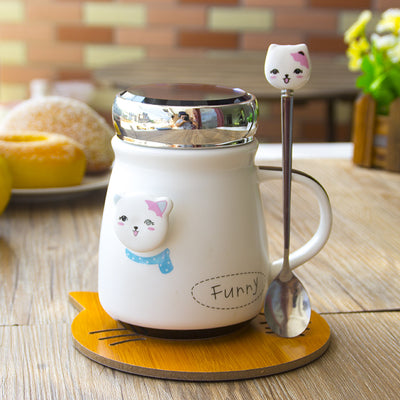 Taza de Cerámica con Tapa y Cuchara - Diseño Adorable para Café