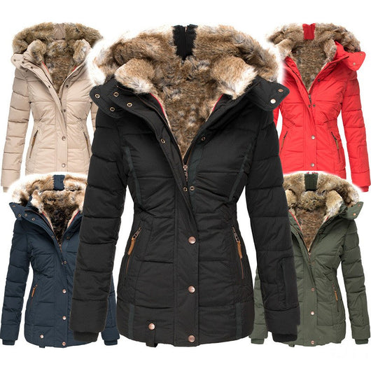 Abrigo Slim Fit de Algodón con Cuello de Piel