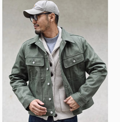Chaqueta de Trabajo Denim Retro Vulcanizado 100% Algodón Puro para Hombre - Image 12