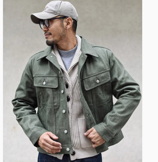 Chaqueta de Trabajo Denim Retro Vulcanizado 100% Algodón Puro para Hombre - Image 12