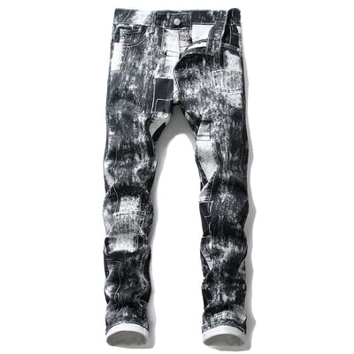 Pantalones Casuales Slim Fit Hombre Estampado Flores Blanco