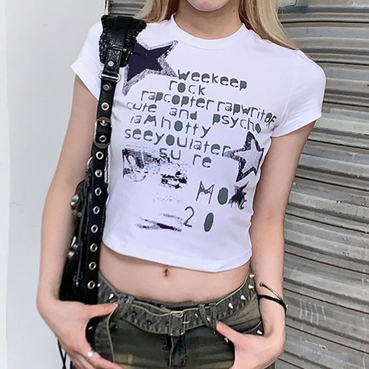 Playera Estampada Graffiti Stars Cuello Redondo Ajustada para Mujer - Image 2