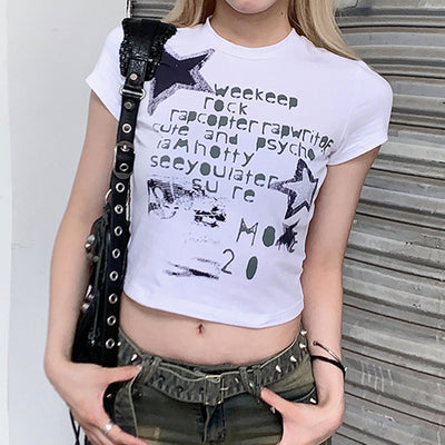 Playera Estampada Graffiti Stars Cuello Redondo Ajustada para Mujer - Image 2