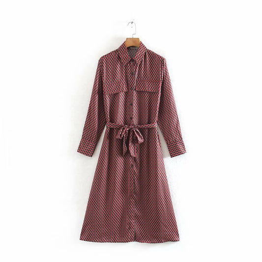 Vestido Largo Estilo Camisa de Manga Larga