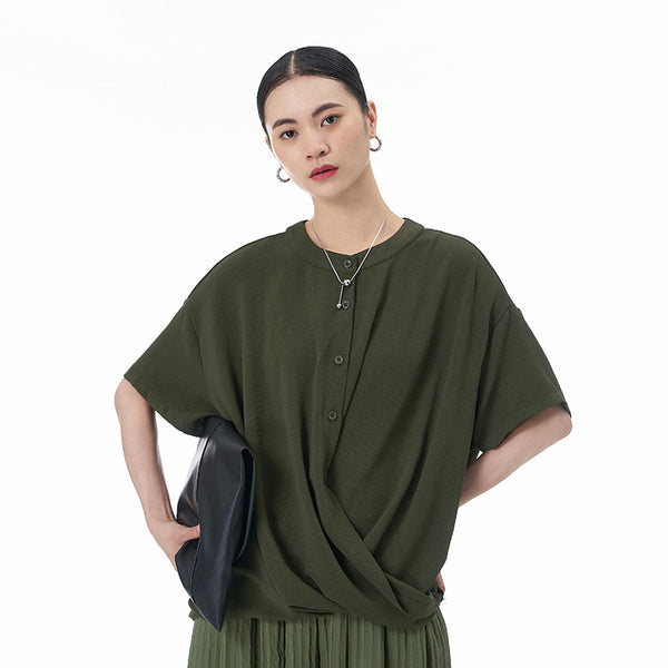 Blusa Suelta con Botones Decorativos y Manga Corta - Image 6